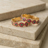 Jadau kundan mango(Ruby+Green) bangle (Pair)