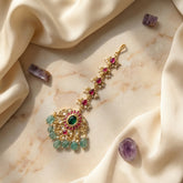 Jadau kundan tika with pearl and natural strawberry beads