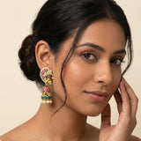 Jadau kundan peacock Jhumkas with pearl and natural strawberry beads drop