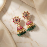 Jadau kundan jhumkas with pearl and natural strawberry beads