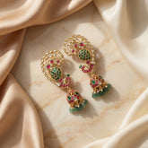Jadau kundan full earcuff jhumkas with pearl and natural strawberry beads