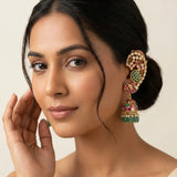 Jadau kundan full earcuff jhumkas with pearl and natural strawberry beads