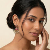 Jadau kundan jhumkas with pearl and natural strawberry beads drop