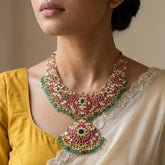 Jadau kundan floral bridal necklace with pearls and natural strawberry beads drop
