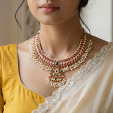 Jadau kundan peacock bridal necklace with rice pearls drop