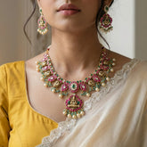 Jadau kundan+Antique goddess Laxmi necklace set with beads and pearls (With Earrings)
