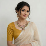 Jadau kundan+Antique goddess Laxmi necklace set with beads and pearls (With Earrings)