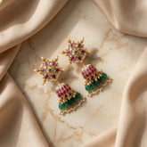 Jadau kundan Jhumkas with pearl and natural strawberry beads