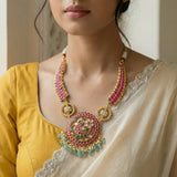 Jadau kundan peacock kanti with pearl and natural strawberry beads