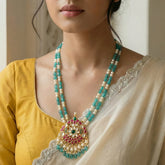 Jadau kundan pendant Pearls/ Beads mala with natural strawberry beads drop(No Earrings)