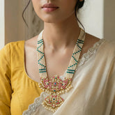 Jadau kundan peacock pendant pearls/beads mala