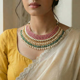 Jadau kundan layer necklace with pearl and natural strawberry beads(No Earrings)