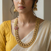 Jadau kundan + Temple/Antique Long peacock necklace(With Earrings)