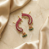 Jadau kundan fish shape full earcuff jhumkas with pearl and natural strawberry beads