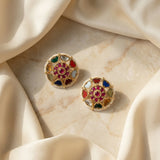 Jadau kundan navratna studs with pearl motif