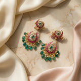 Jadau kundan chand bali with pearl and natural strawberry beads