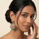 Jadau kundan chand bali with pearl and natural strawberry beads