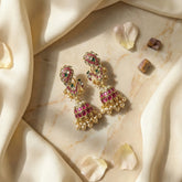 Jadau kundan peacock jhumkas with pearls
