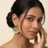 Jadau kundan chandbali with pearl and natural strawberry beads