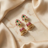 Jadau kundan floral jhumkas with pearl drop