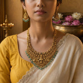 Temple/Antique Goddess laxmi necklace with pearl and natural strawberry beads(With Earrings)