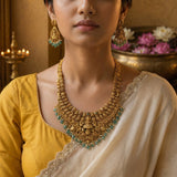 Temple/Antique Goddess laxmi necklace with pearl and natural strawberry beads(With Earrings)