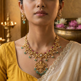 Temple/Antique Goddess Laxmi necklace with pearl and natural strawberry beads drop(With Earrings)