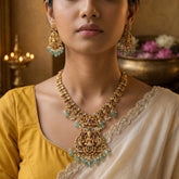 Temple/Antique Goddess Laxmi necklace with pearl and natural strawberry beads