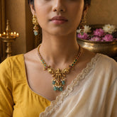 Temple/Antique Goddess laxmi mango necklace with pearl and natural strawberry beads drop(With Earrings)