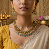 Temple/Antique Goddess laxmi peacock necklace with pearl and natural strawberry beads drop(With Earrings)