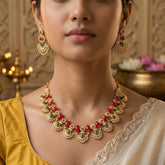 Diamond Zircon+Temple/Antique coral necklace (With Earrings)