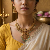 Temple/Antique Goddess laxmi necklace with pearl and natural strawberry beads