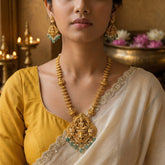 Temple/Antique Goddess Laxmi Ganesha necklace with pearl and natural strawberry beads(With Earrings)