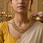 Temple/Antique Goddess laxmi necklace with pearl and onyx beads(With Earrings)