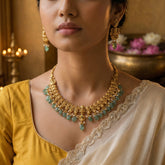 Temple/Antique Goddess laxmi peacock necklace with pearl and natural strawberry beads drop(With Earrings)
