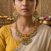 Temple/Antique Goddess Laxmi elephant necklace with pearl and natural strawberry beads(With Earrings)