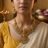 Temple/Antique goddess laxmi and ganesh necklace with pearl and natural strawberry beads(With Earrings)