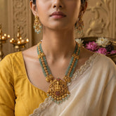 Temple/Antique Goddess Laxmi peacock Pearls/Beads Mala(With Earrings)