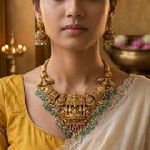 Temple/Antique Goddess laxmi necklace with pearl and natural strawberry beads drop(With Earrings)