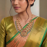 Jadau Kundan Peacock Necklace Pearls with Natural Strawberry Beads