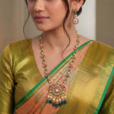 Jadau Kundan Peacock Layer Necklace with Pearls and Natural Strawberry Beads