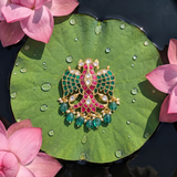 Jadau Kundan 2-in-1 Garuda Pendant with Pearl and Natural Strawberry Beads