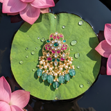Jadau Kundan Floral Pendant with Pearl and Natural Strawberry Beads