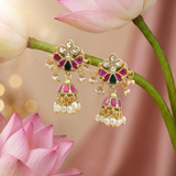 Jadau Kundan Chandbali Shape studs with Rice Pearls