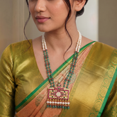 Jadau Kundan Peacock Floral Pendant Pearls/ Beads Mala