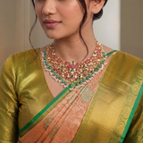 Jadau Kundan Floral Necklace with Rice Pearls and Natural Strawberry Beads