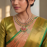 Jadau Kundan Bridal Floral Necklace with Pearl and Natural Strawberry Beads