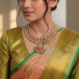 Jadau Kundan Bridal Floral Necklace with Pearl and Natural Strawberry Beads