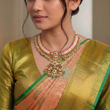 Jadau Kundan Floral 4 Layer Necklace with Pearl and Natural Strawberry Beads
