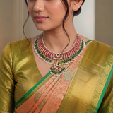 Jadau Kundan Peacock 5 Layer Necklace with RicePearls & Strawberry Beads